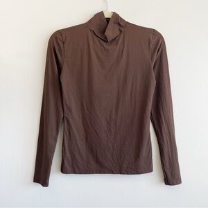 Adea Mock Neck Long Sleeve Layering Top chocolate brown quiet luxury minimalist